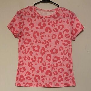 SHEIN Pink Leopard Print Short Sleeve Tee